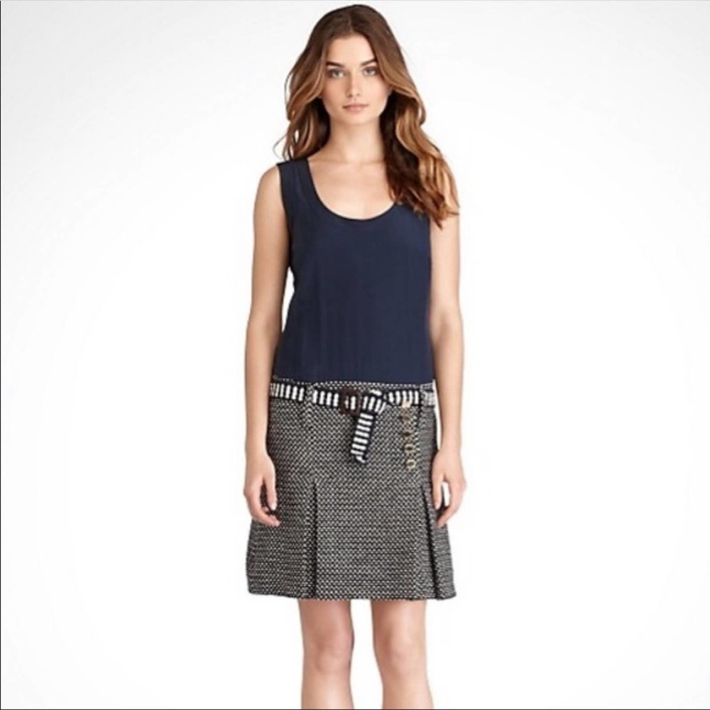 Tory Burch 'Adora Dash' 100% Silk Tweed Dress Size 8 Blue 14541